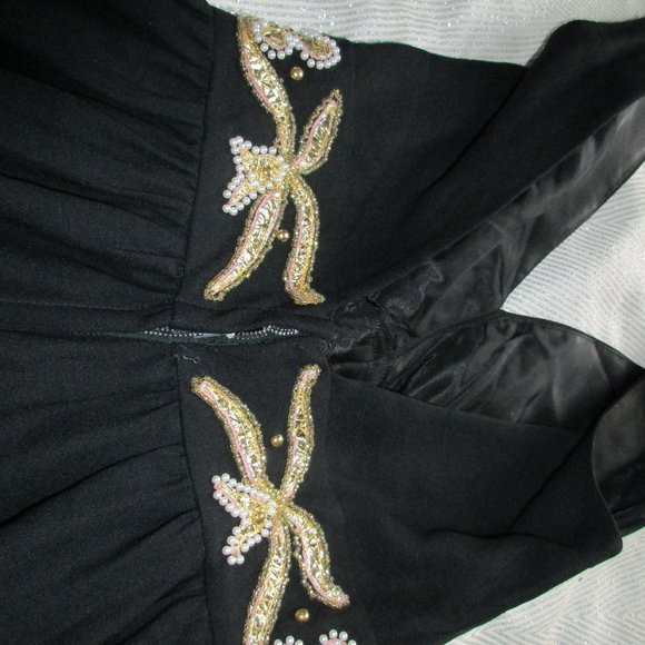 VINTAGE 70s JUMPSUIT PANTS BLACK WIDE LEG DISCO PALAZZO SEQUIN WAIST  28 Small - Picture 5 of 15